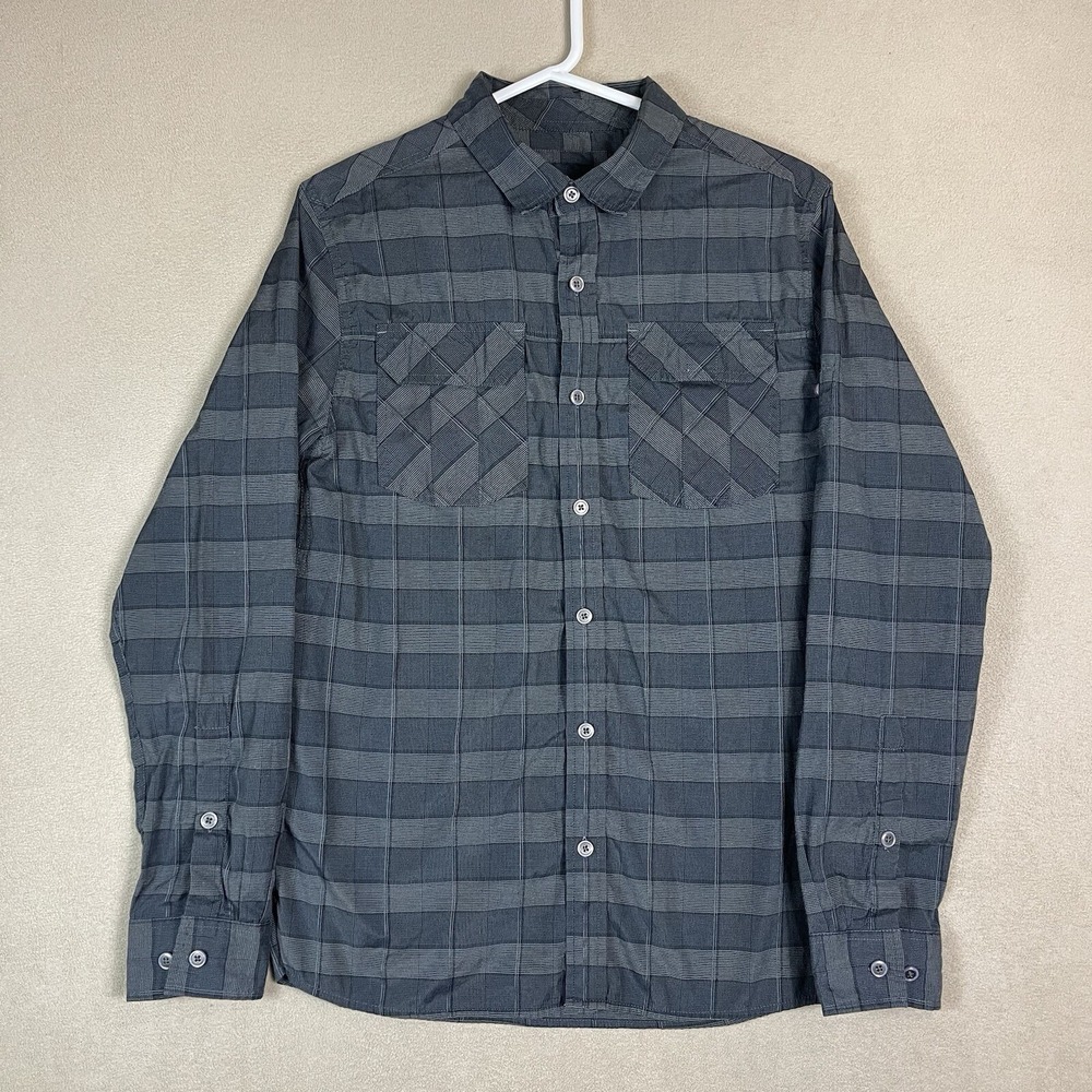 Prana Shirt Adult Medium Gray Plaid Long Sleeve Outdoor Hiking Preppy Mens